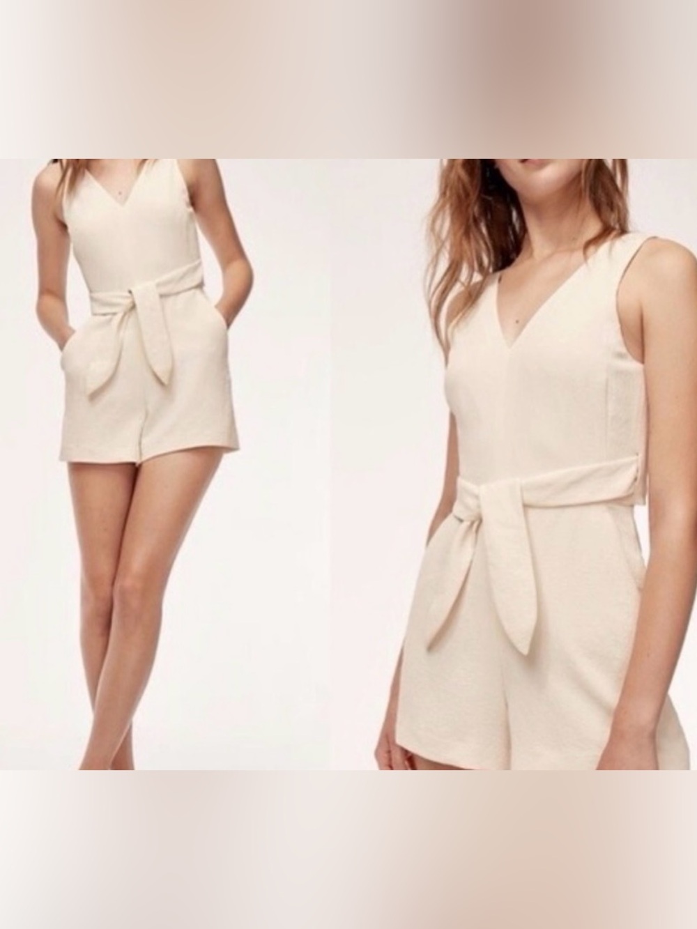Shinestar Cream Textured Romper with V-Neck